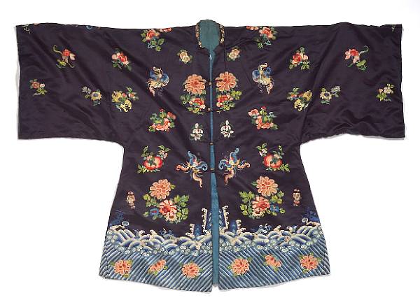 Appraisal: A blue satin embroidered lady's coat Late Qing Republic Period