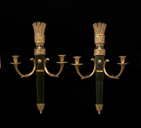 Appraisal: Pair of Palladio Italy Brass Two-Light Quiver Appliques third quarter