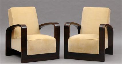 Appraisal: Pair of Art Deco Macassar Ebony Armchairs x x in