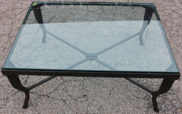 Appraisal: MID-CENTURY TH BRONZE AND GLASS COFFEE TABLEWITH HOOF FEET HIGH