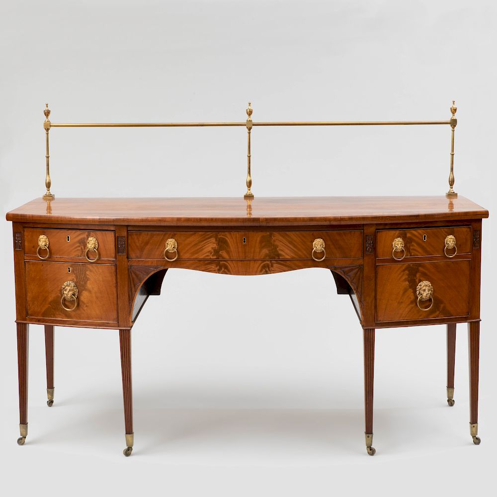 Appraisal: George III Inlaid Mahogany Bow-Front Sideboard Fitted with one central