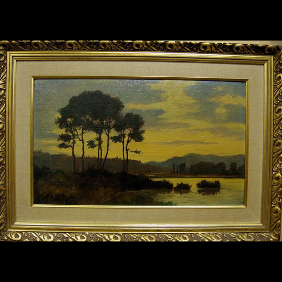 Appraisal: ROLAND GISSING - CANADIAN EVENING LAKE STUDY OIL ON CANVASBOARD