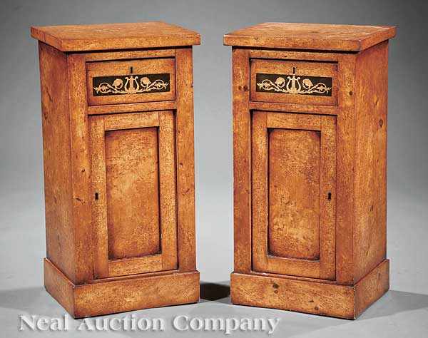 Appraisal: A Pair of Biedermeier Inlaid Burled Maple Bedside Commodes each