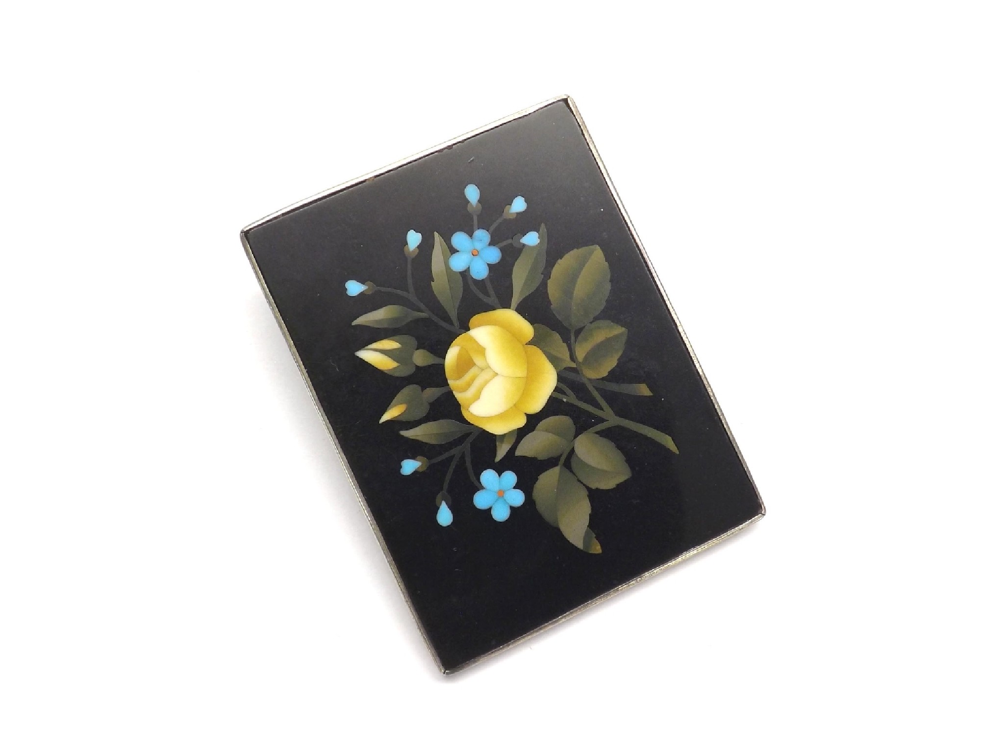 Appraisal: Pietra dura silver mounted rectangular floral brooch mm x mm