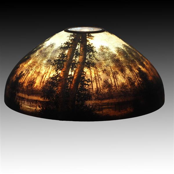 Appraisal: Handel reverse painted landscape lamp shade by William Runge AS