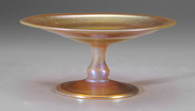 Appraisal: Tiffany center bowl pedestal base iridescent gold inscribed under base