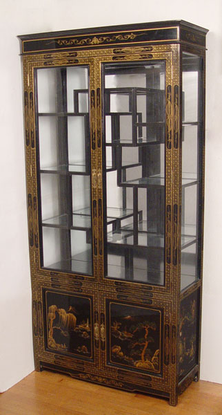 Appraisal: CHINOISERIE CURIO CABINET multi level and size glass shelves in