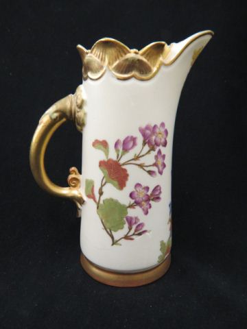 Appraisal: Royal Worcester Porcelain Pitcher handpainted florals gold trim tall excellent