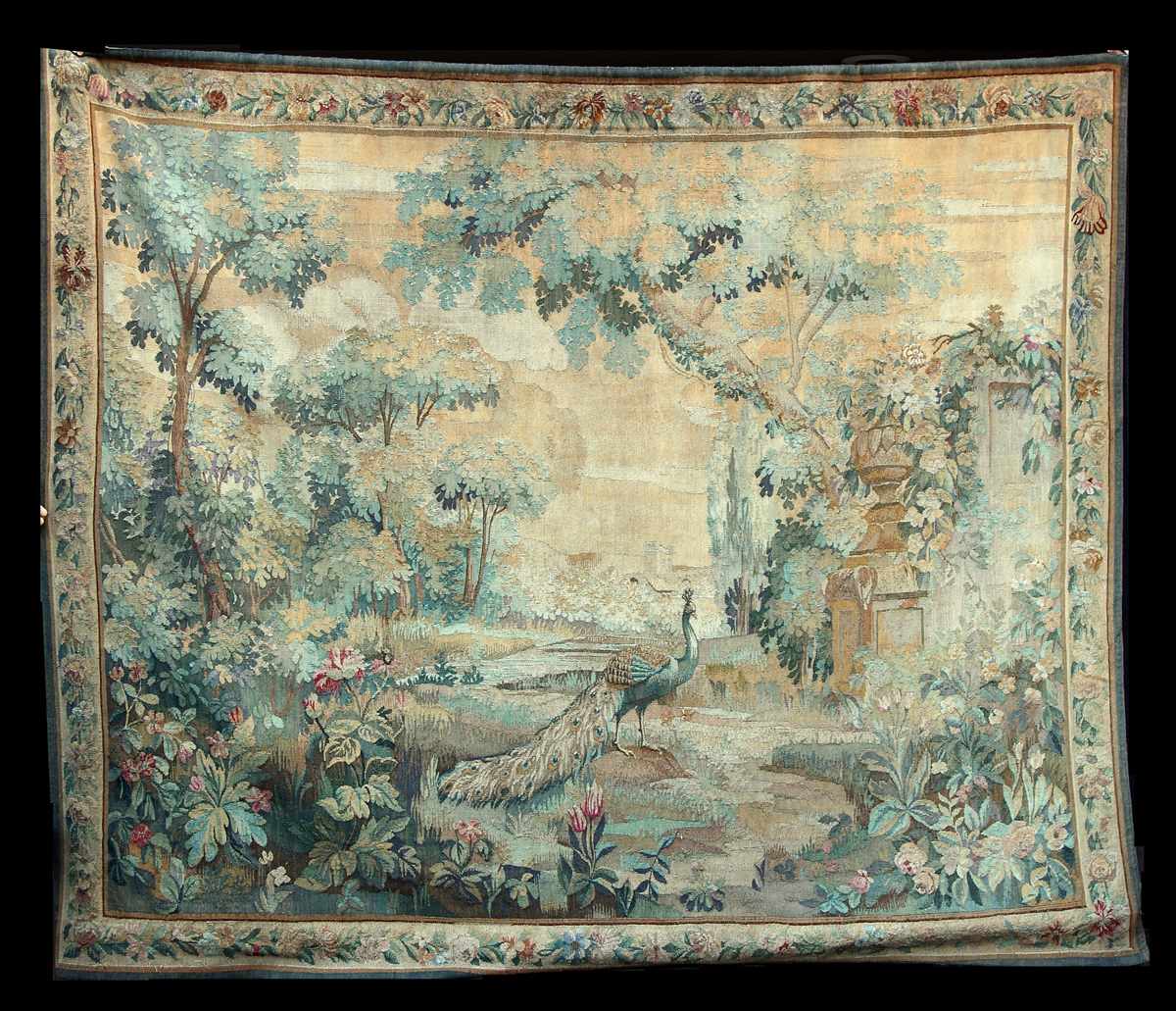 Appraisal: Tapestry w Exotic Birds Landscape th cent Condition Some sun