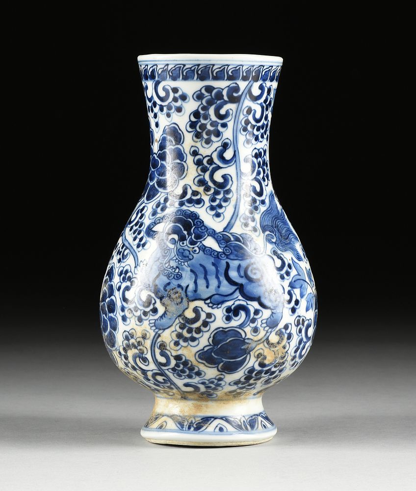 Appraisal: A CHINESE BLUE AND WHITE BUDDHISTIC LION PAINTED VASE SHIPWRECK