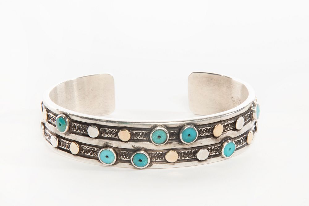 Appraisal: A Tony Abeyta Silver Turquoise and K Gold Cuff Bracelet