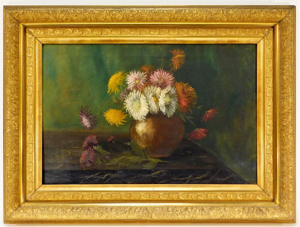 Appraisal: C Victorian Chrysanthemum Still Life Painting United States th Century