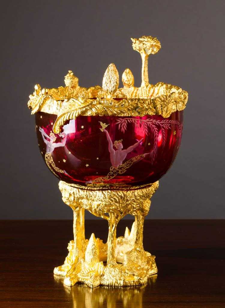 Appraisal: JEAN BOGGIO FOR BACCARAT CRYSTAL BOWL ON GILT BRONZE PEDESTAL