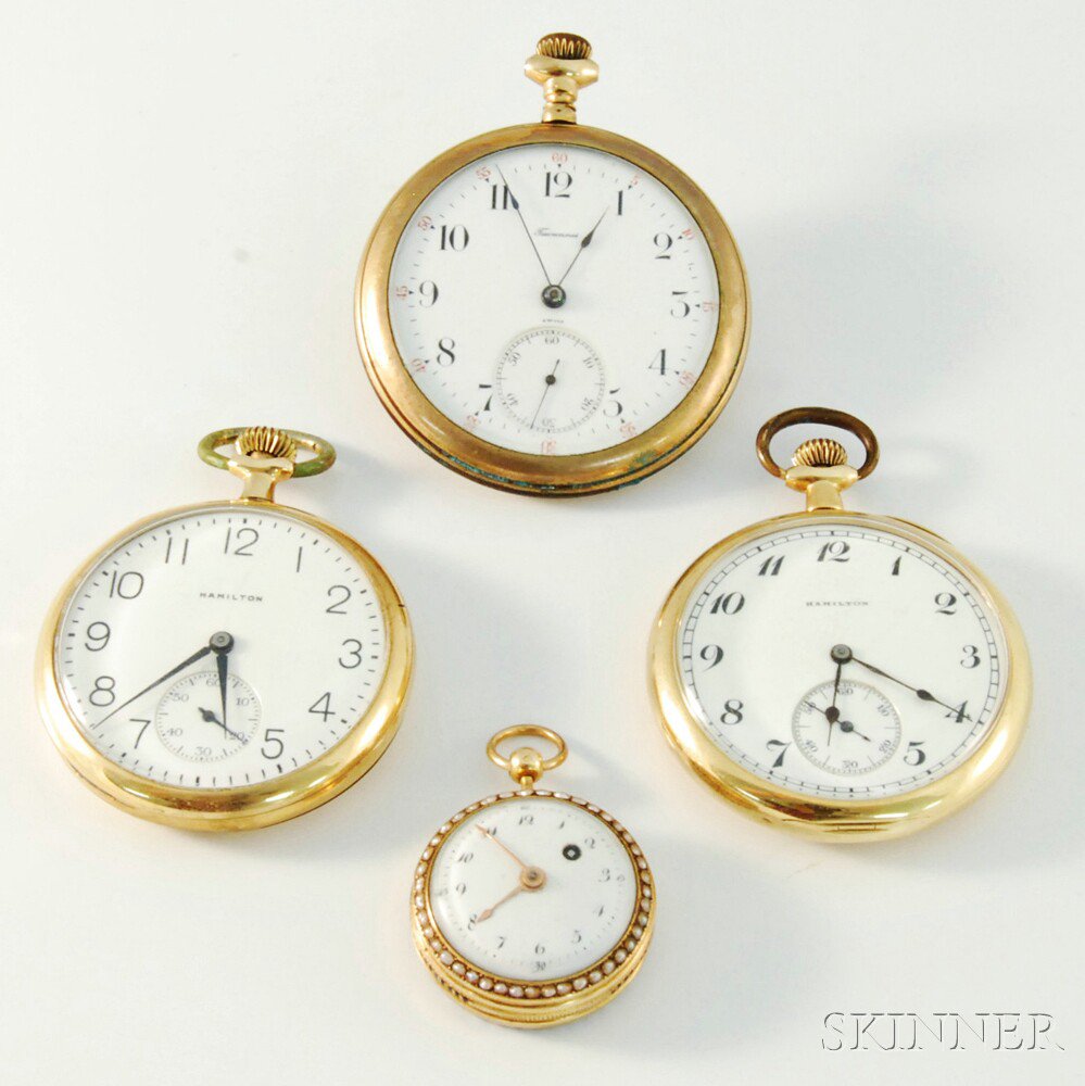 Appraisal: Four Gold Pocket Watches three kt two Hamilton open face