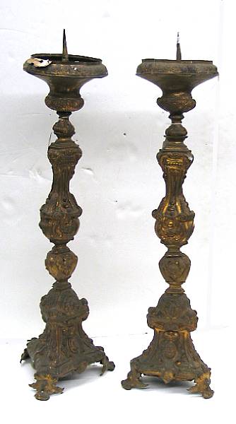 Appraisal: A set of four Baroque style gilt brass repouss altar