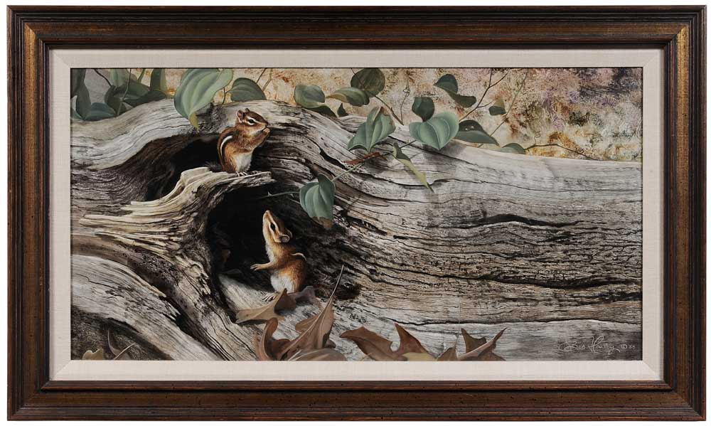 Appraisal: Bob Henley Virginia born Chipmunks in a Log signed lower