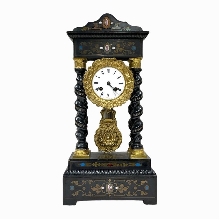 Appraisal: Antique French Table Clock with Pendulum Decorated table clock with