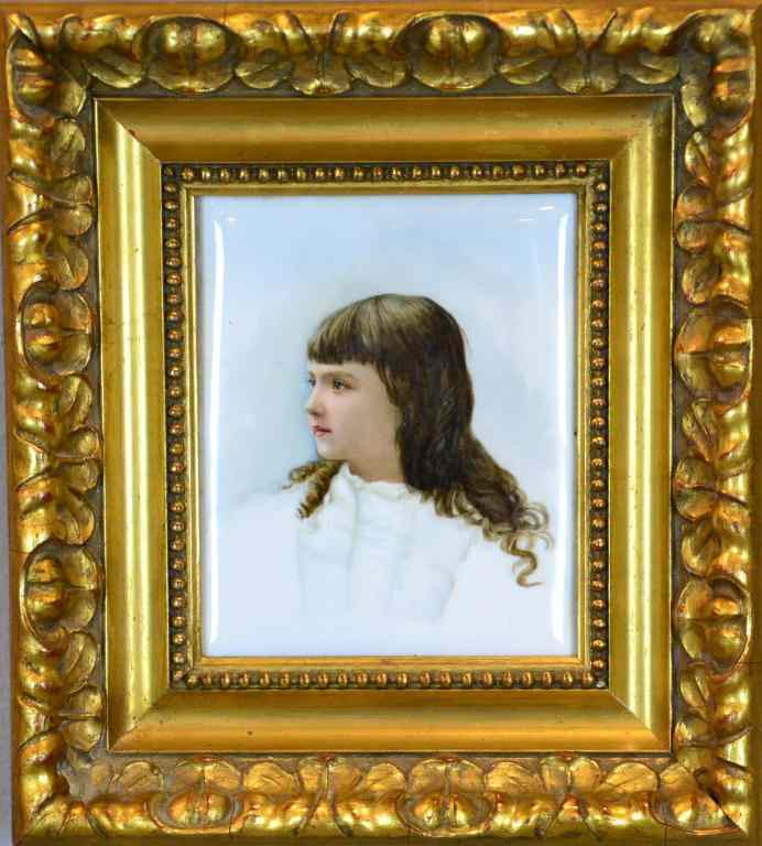 Appraisal: Fine Painting On PorcelainDepicting a young girl in white dress