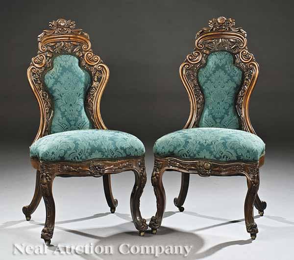 Appraisal: A Pair of American Rococo Carved and Laminated Rosewood Side