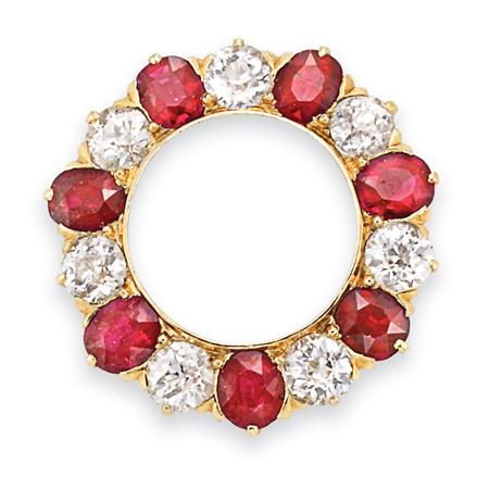 Appraisal: Antique Gold Ruby and Diamond Circle Pin Estimate -