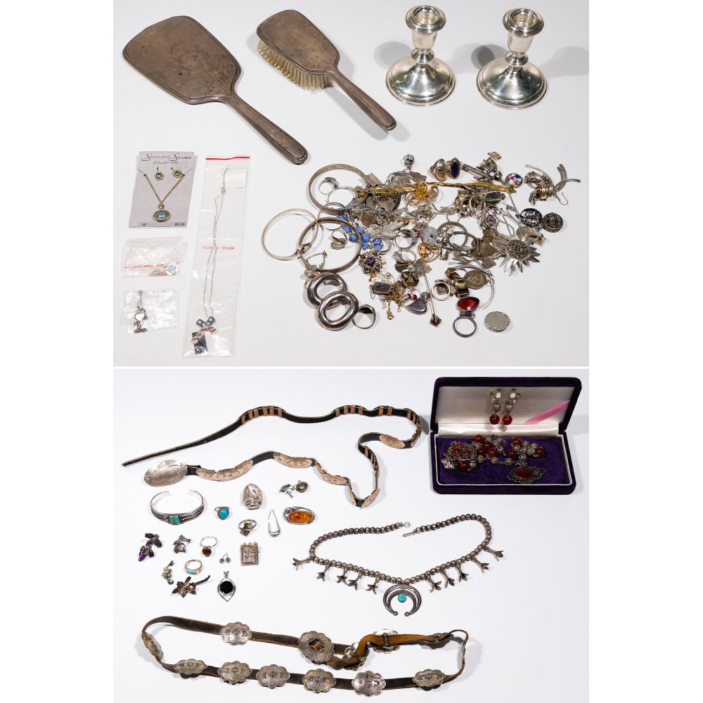 Appraisal: STERLING SILVER AND EUROPEAN SILVER JEWELRY ASSORTMENTIncluding pins rings necklaces