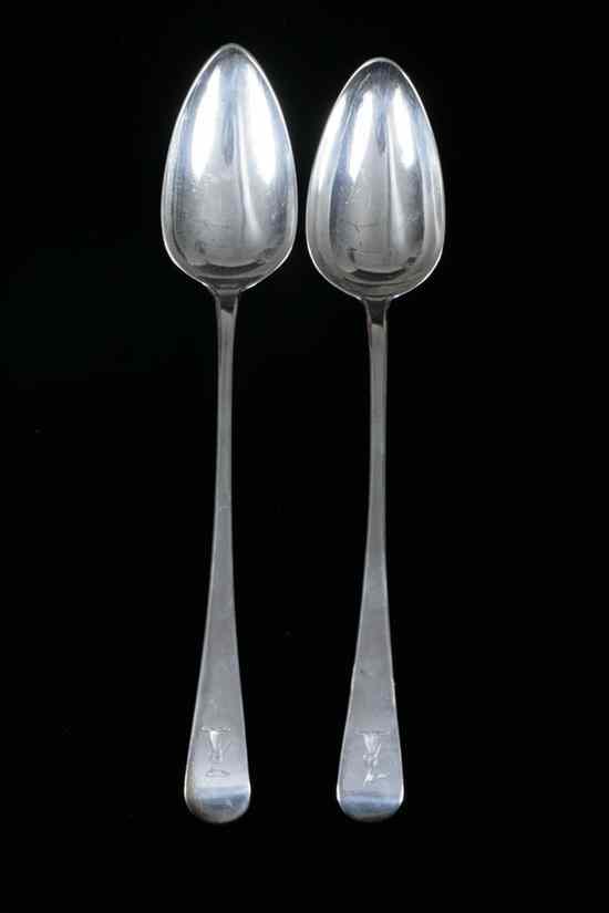 Appraisal: TWO GEORGE III SILVER STUFFING SPOONS One HS Londom one