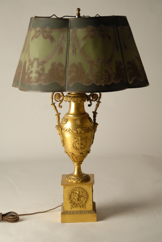 Appraisal: A Napoleon III-style Gilt Bronze Table Lamp two-handle urn atop