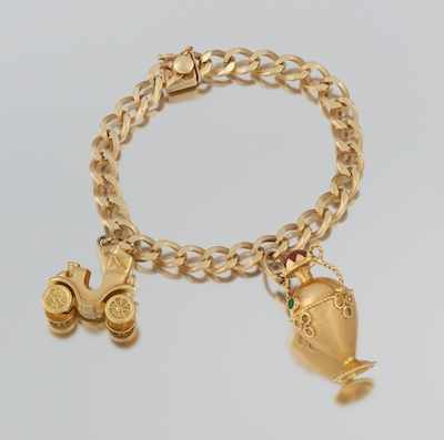 Appraisal: A Ladies' Bracelet with Two Charms k yellow gold curb