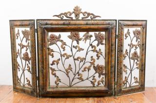 Appraisal: Three-panel metal fireplace screen with open fretwork and floral pattern