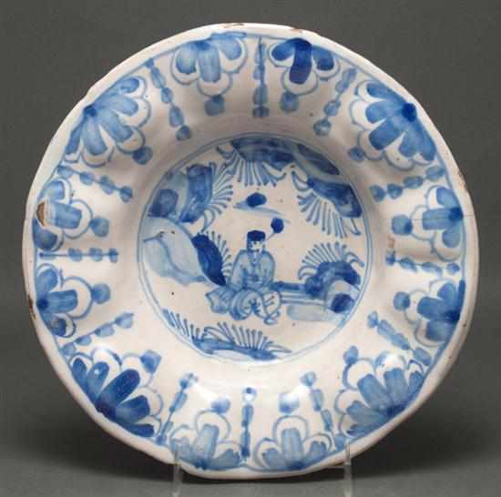 Appraisal: Continental faience bowl th century chinoiserie decorated scalloped edge in