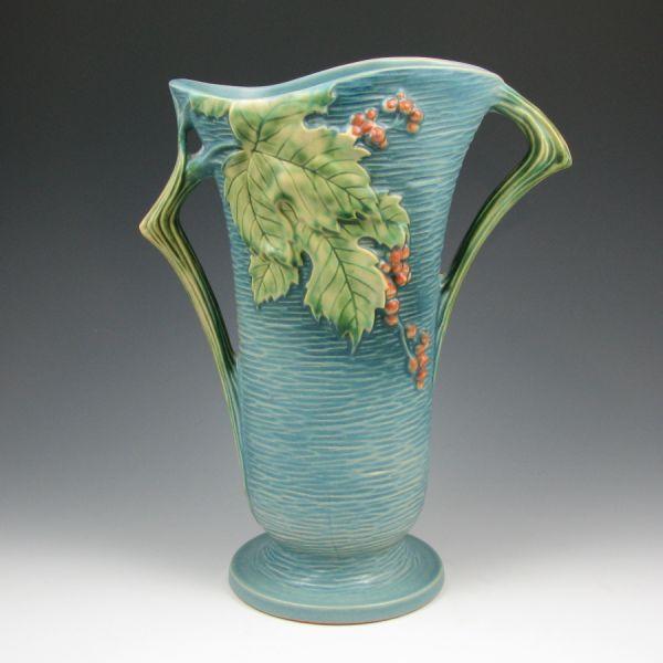 Appraisal: Roseville blue Bushberry vase Marked Roseville USA - Mint tall