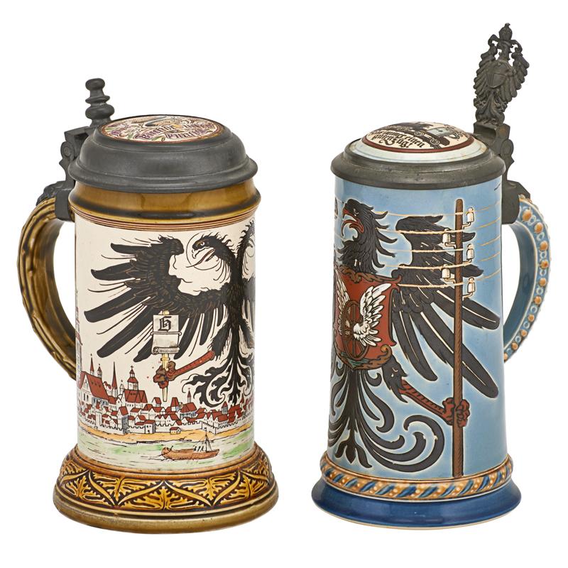 Appraisal: METTLACH ETCHED STEINS Two Number half liter and half liter