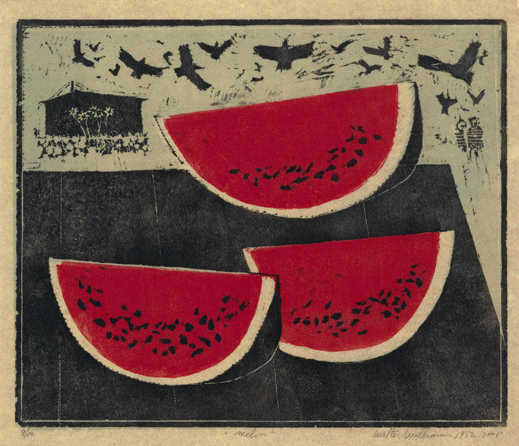 Appraisal: WALTER WILLIAMS - Melon Color woodcut on cotton batting x