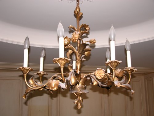 Appraisal: Title -arm brass rose chandelier with floral bobeshes and decoration