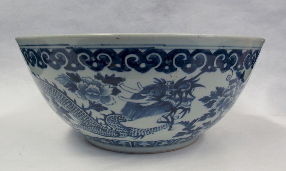 Appraisal: Large Chinese Blue and White Bowl th th century The