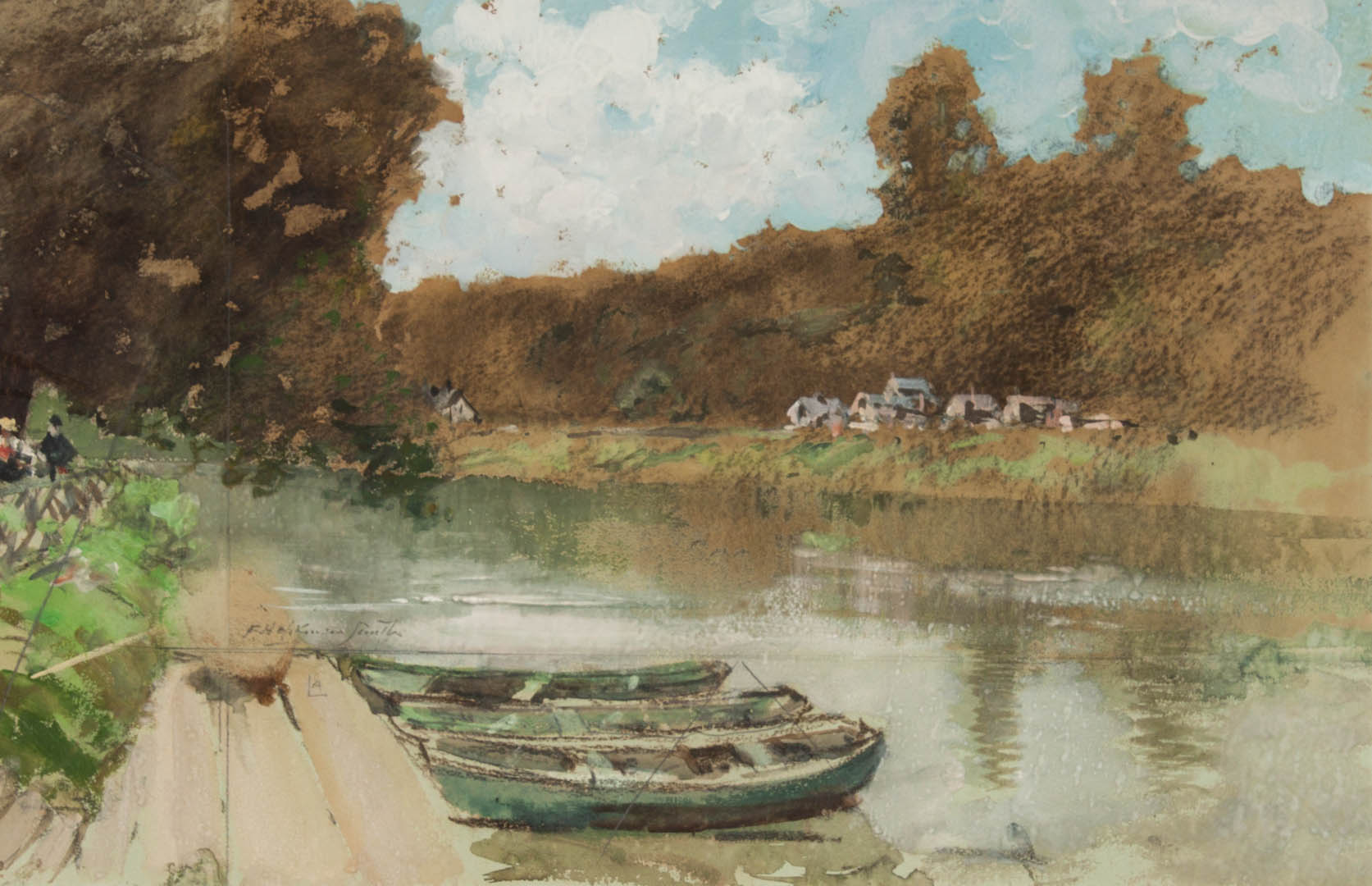 Appraisal: Francis Hopkinson Smith Riverbank watercolor American - View from the