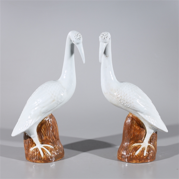 Appraisal: Pair of Chinese white glazed porcelain cranes overall good condition