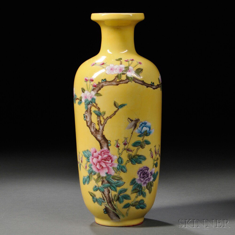 Appraisal: Famille Jaune Vase China th century elongated oviform with waisted