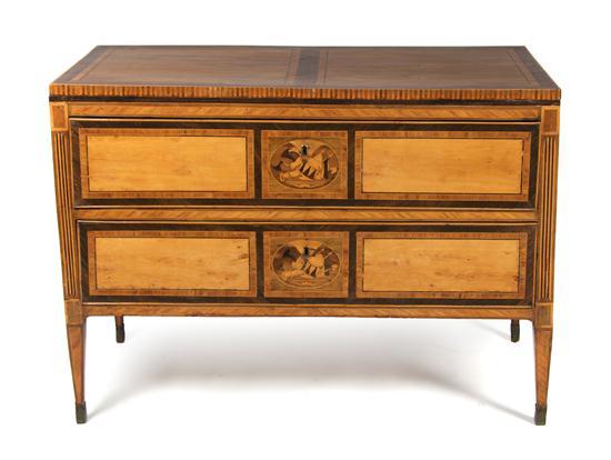 Appraisal: Continental Neoclassical Commode having two drawers with inlaid trophies on