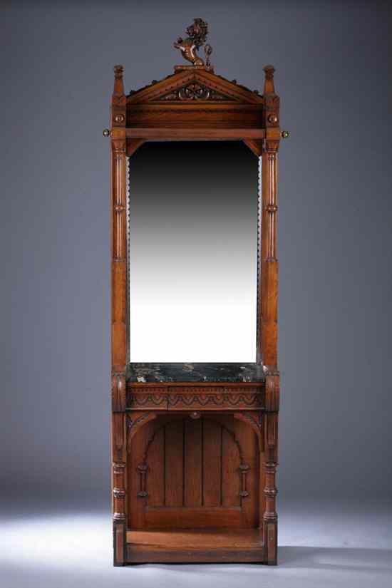 Appraisal: ENGLISH LATE VICTORIAN CARVED OAK HALLSTAND Late th century Arched