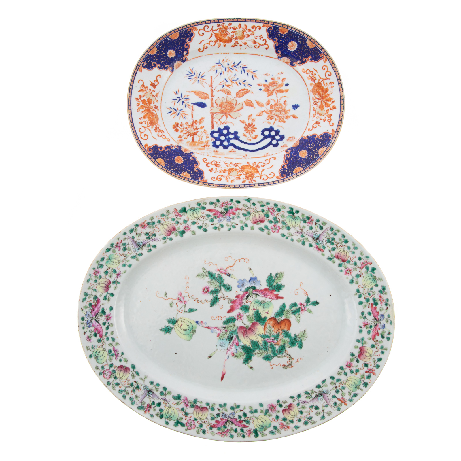 Appraisal: TWO CHINESE EXPORT PORCELAIN PLATTERS Includes small Imari oval meat