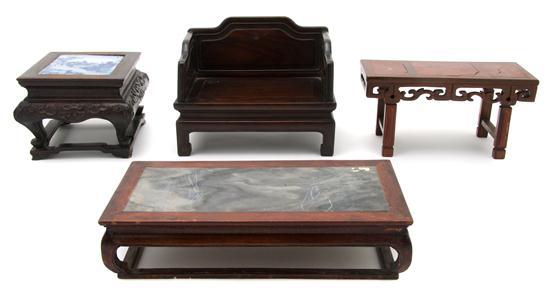 Appraisal: Group of Chinese Hardwood Stands comprised of a hardwood chair