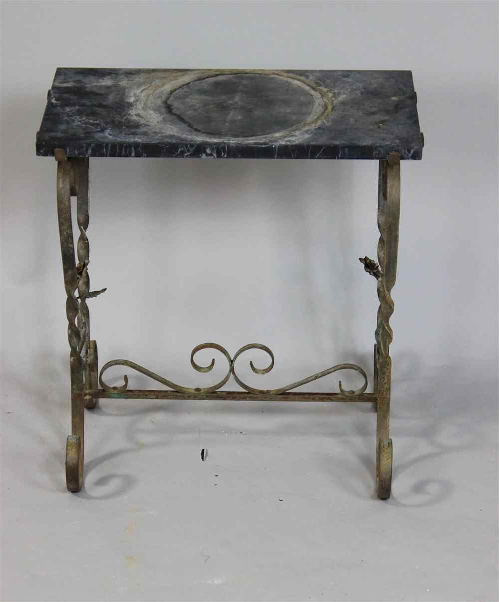 Appraisal: VINTAGE WROUGHT IRON MARBLE TOP GARDEN TABLE the rectangular top