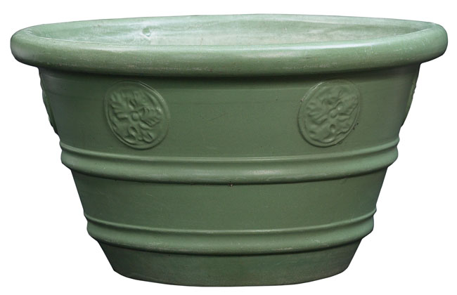 Appraisal: Teco planter matt green glaze with applied decorative details dia