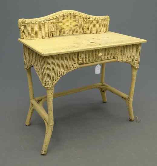 Appraisal: Early wicker table in yellow paint '' W '' D