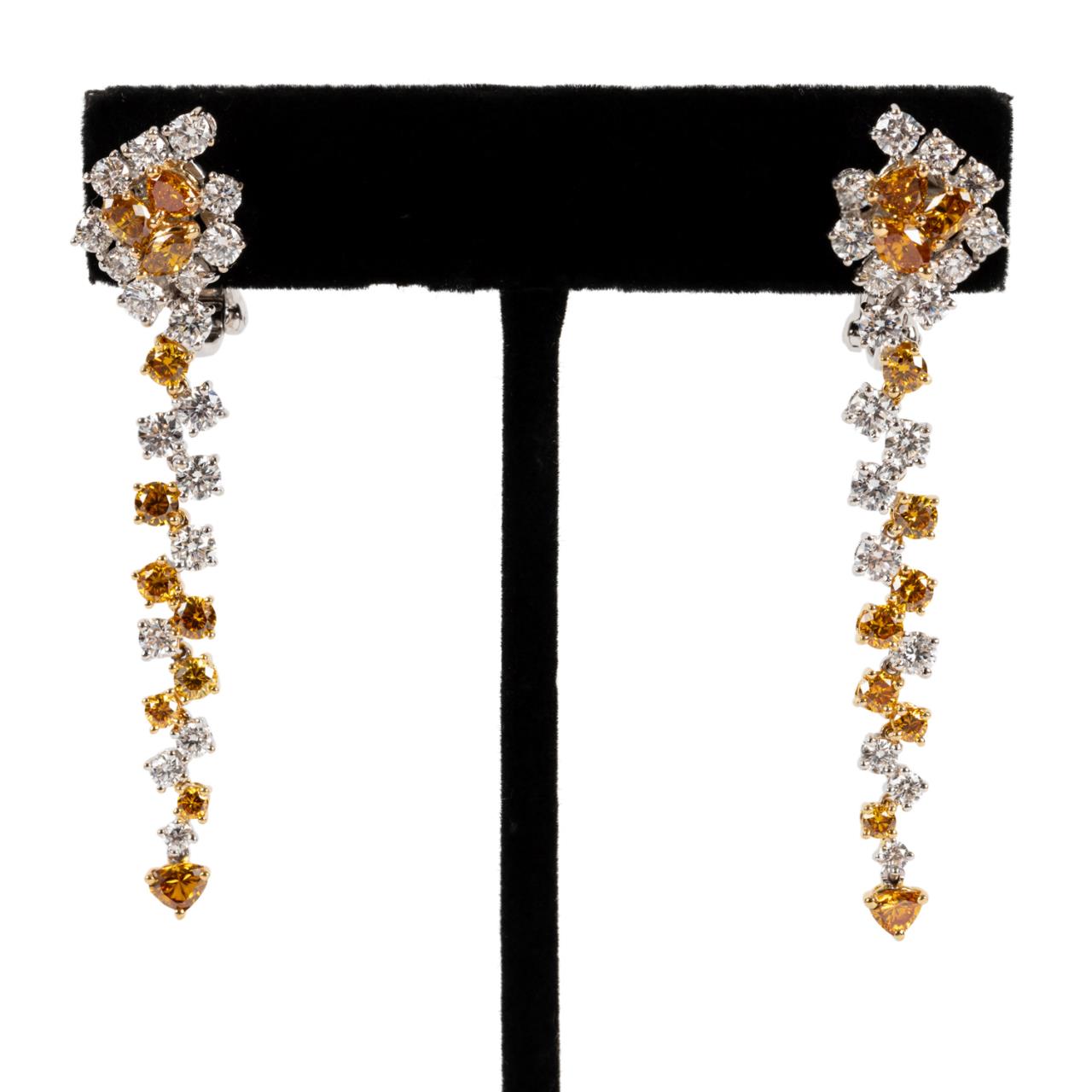 Appraisal: CTW YELLOW DIAMOND K GOLD WHITE EARRINGS Pair of diamond