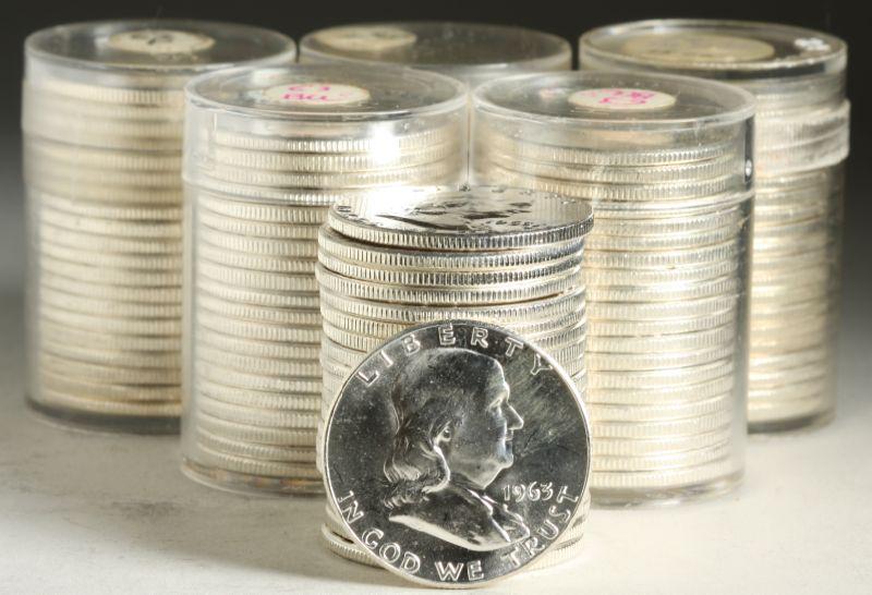 Appraisal: Six BU Rolls Franklin Half Dollars coins