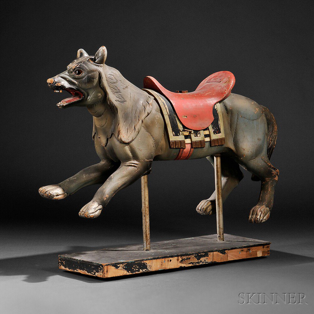 Appraisal: Carved and Painted Wolf Carousel Figure America early th century