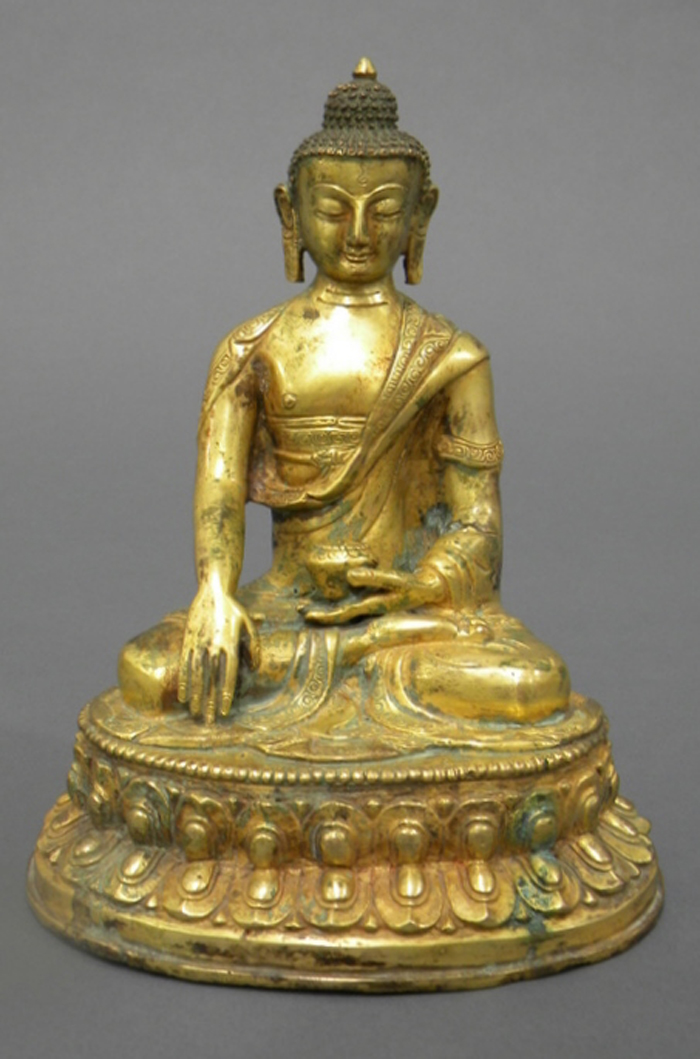 Appraisal: Gilt-bronze Figure of Buddha China seated in dhyanasana pose on