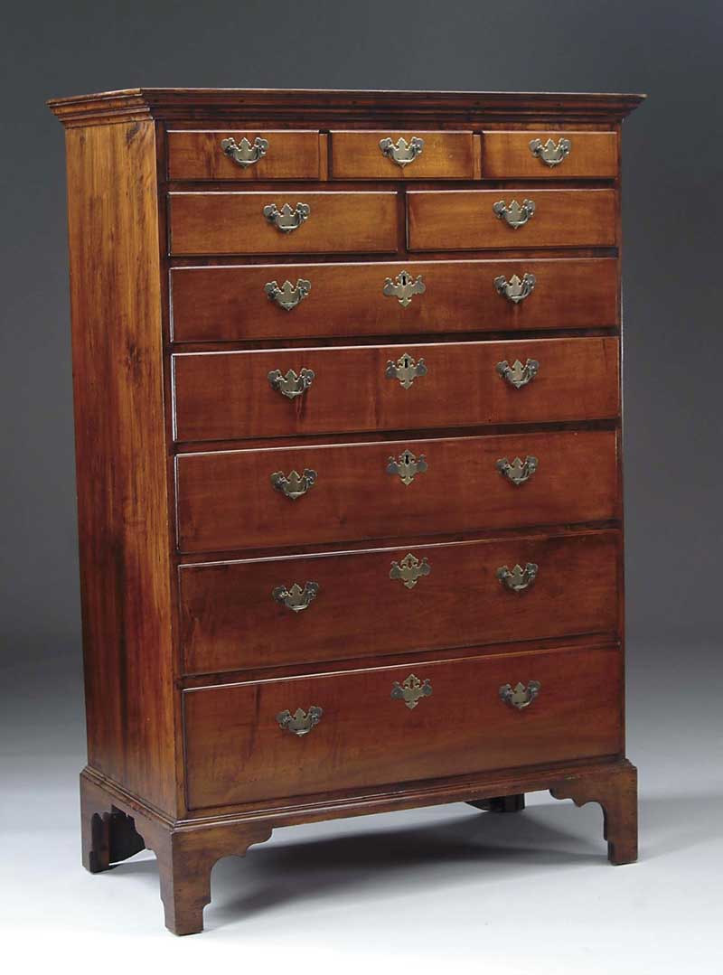 Appraisal: CHIPPENDALE GENTLEMAN S TALLBOY Maple and curly maple tallboy having